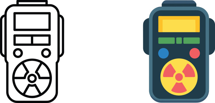 Radiation Detector Device Icon in Outline and Color Versions geiger counter dosimeter
