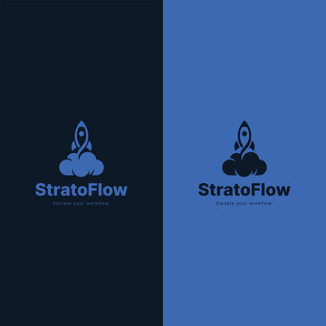 StratoFlow technology logo with rocket ship launching from cloud icon