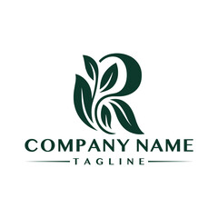 Fototapeta premium Letter r logo design with leaf elements