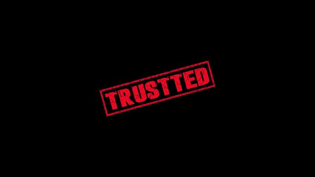  Trusted grunge red rubber stamp animation,False red square grunge stamp on background.