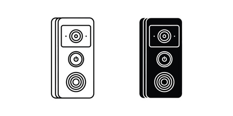 Two modern rectangular electronic devices in outline and solid black on a white background © RafikulStock