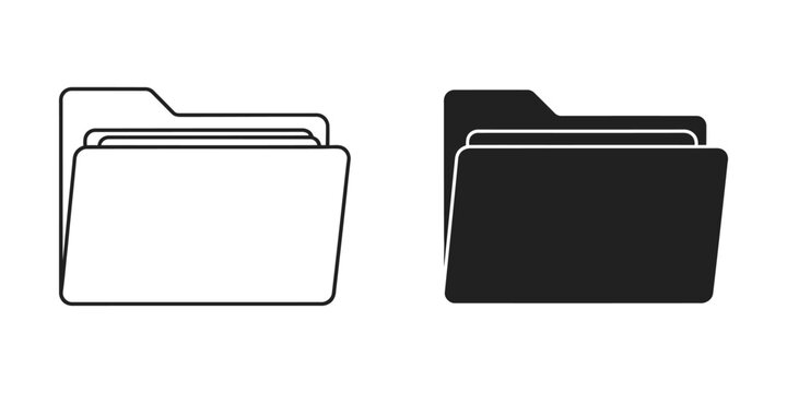 Two folders one outlined and one solid black against white background for document organization concepts