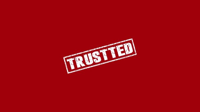  Trusted grunge red rubber stamp animation,False red square grunge stamp on background.