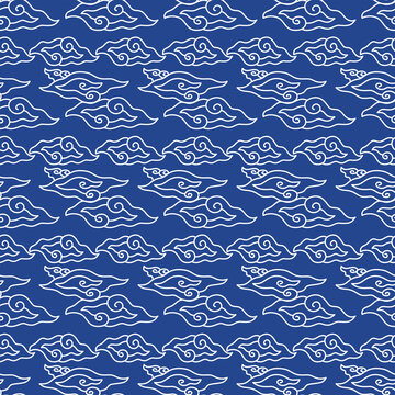 Vector illustration of Cirebon blue and white mega mendung batik image background