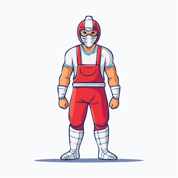 Cartoon Wrestler in Red Outfit and Mask