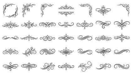 Set of decorative floral vector elements with vintage ornate borders, swirls, scrolls and calligraphic ornaments for elegant design use © Shahariyar
