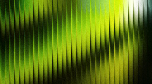Green ribbed glass texture background with vertical stripes, abstract wavy light and shadow pattern