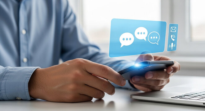 Sending Live Chat Messages on Smartphone with Floating Blue Bubbles
