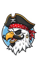 Naklejka premium Cute cartoon raccoon wearing a pirate hat and eye patch.