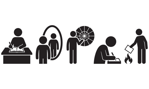 Business teamwork strategy planning process workflow management cycle icons  various business related tasks and teamwork concepts