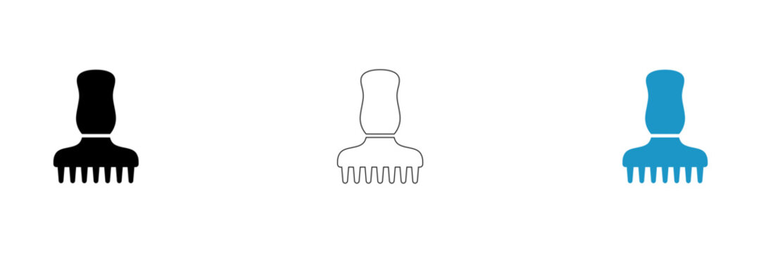 Flat icons of hairbrush, bald head, and comb isolated on transparent background, Vector