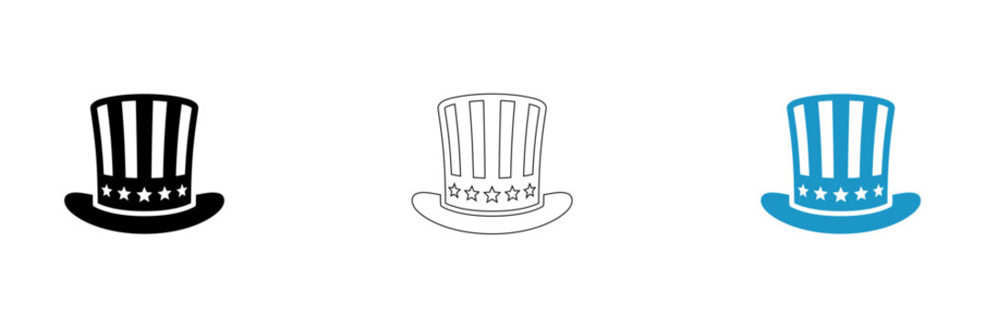 Three stylish top hats with different patterns isolated on transparent background, Vector