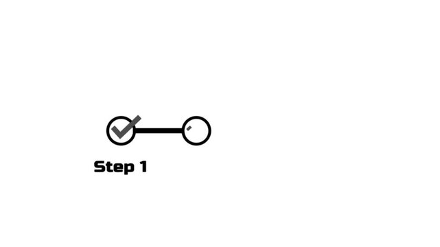 Infographic step by step process icon animation on without background, three steps process success with check marks.4k video