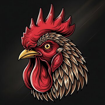 Close up portrait of a vibrant red rooster with detailed feathers.