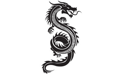 Fototapeta premium Traditional black silhouette of a powerful Chinese dragon isolated on a white background