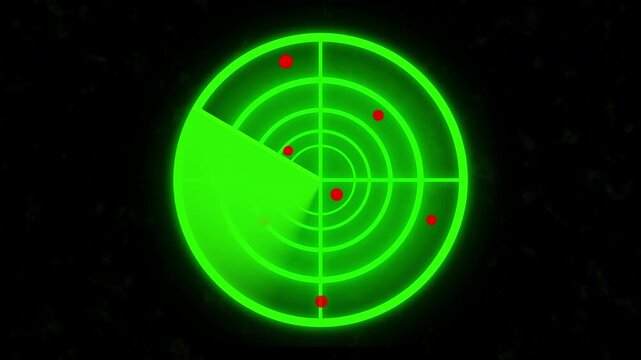 Digital rader searching system animation, rader Hud technology signal waves animated, on black background, rader searching security concept animation icon, signal waves, 4k loop animation