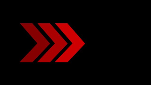 Red arrow motion loop, abstract directional signage for ui and navigation, dynamic digital pointer animation on black background