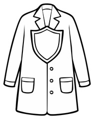 Naklejka premium Black and white outline drawing of a doctor's lab coat with a shield emblem on the chest