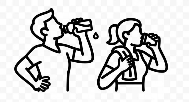 Man and Woman Drinking Water After Exercise.