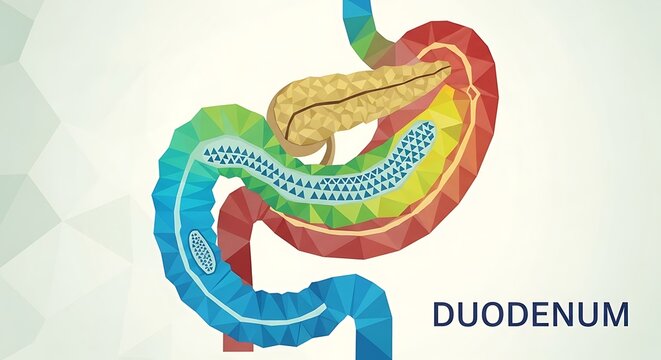 Anatomical diagram of human duodenum in digestive system.
