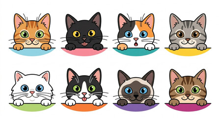 Funny curious cat heads peeking vector set isolated on white © MdMainul