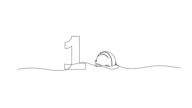 Put on the project helmet, hurry up to celebrate Labor Day,Single one line drawing safety helmet above the big number 1,Happy labour day continuous line drawing safety helmet