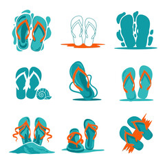 Obraz premium Summer flip flops icons set for beach vacation