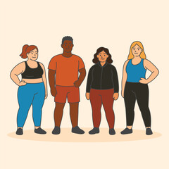 Fototapeta premium gym women and a man stand together in a group flat style