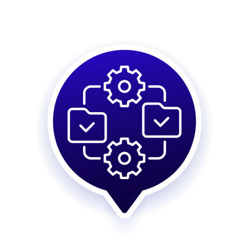 finished projects icon with folders and gears, line design