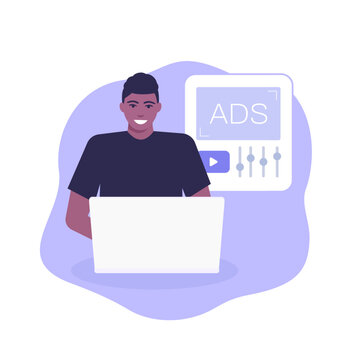 programmatic advertising vector illustration with a happy customer