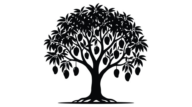 Mango tree silhouette against a white background graphic illustration