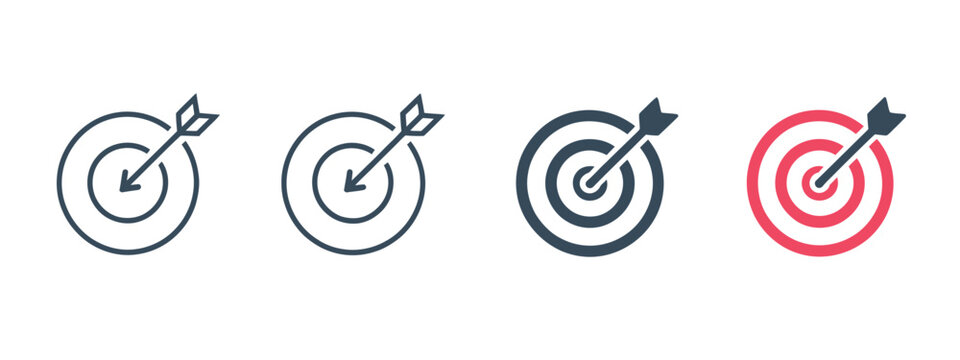 Target icon with arrow in center representing goal, focus, and accuracy for success, strategy, planning, and business achievement concepts.