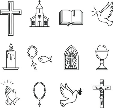 Cristian flat icon set, modern religious symbols collection, minimalist Christian faith icons, church worship vector design elements