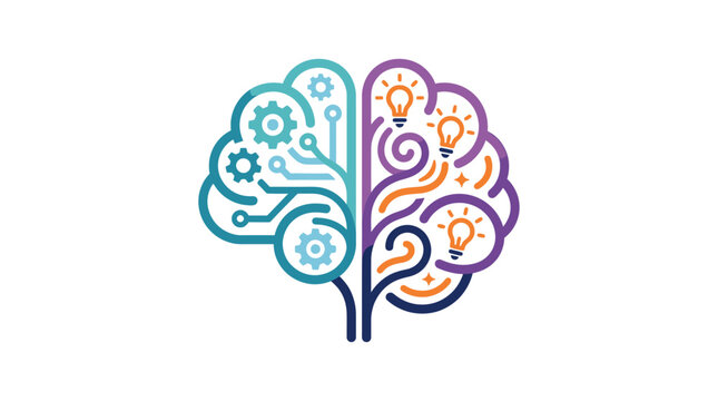 Brain, creative thinking, idea generation, colorful vector icon isolated on White Background ai