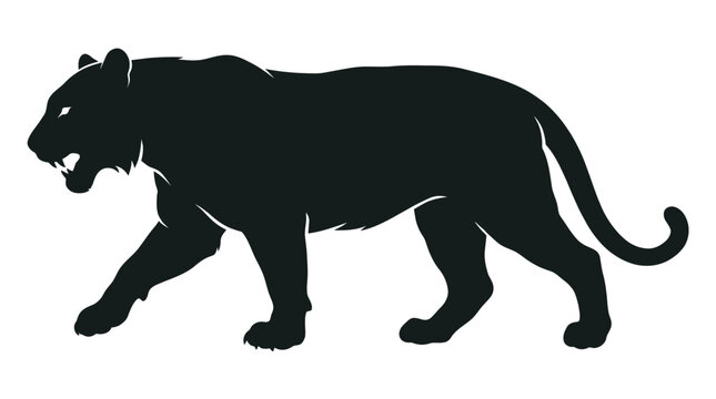 Black silhouette of a walking panther or tiger
