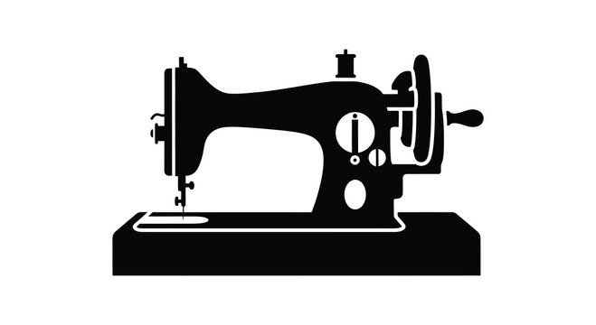 Vintage sewing machine in black silhouette against a white background antique tailoring textile fabric needlework
