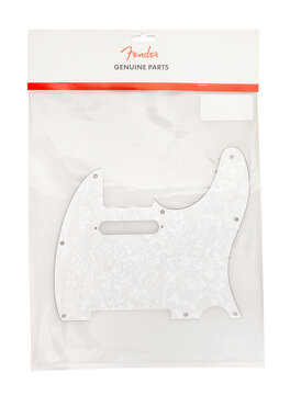 fender telecaster guitar white pearloid pickguard path isolated on white