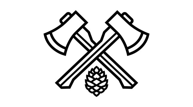 Crossed axes with pine cone logo symbol