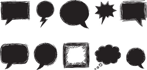 Obraz premium Collection of diverse hand drawn speech bubbles and shapes for comic and dialogue design.