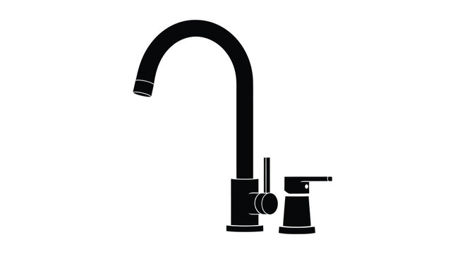 Black silhouette of a modern kitchen faucet with handle against a white background silhouette tap