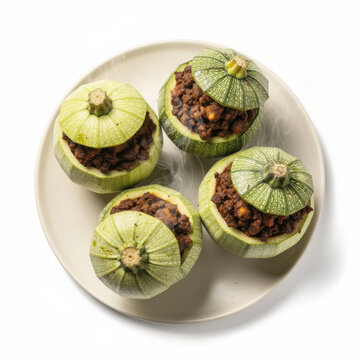 Authentic Courgettes Rondes Farcies with Stuffed Round Zucchini Isolated on White Background