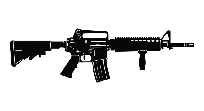 Assault rifle silhouette against a white background a detailed black shape firearm weapon gun automatic
