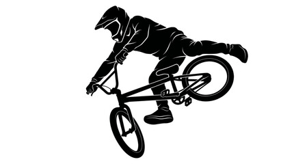 Naklejka premium BMX Rider Performing a Dynamic Stunt Silhouette on White Background