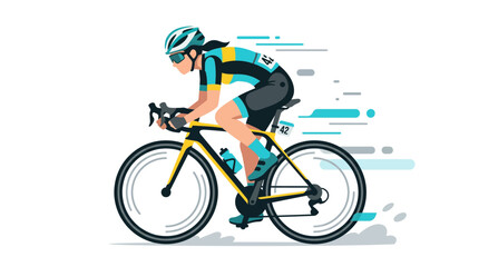 Naklejka premium Woman Cyclist Speeding in a Bike Race Athletic Performance and Competition Illustration