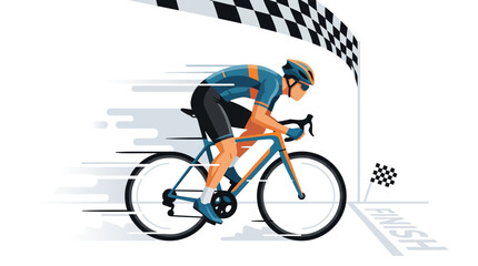 Naklejka premium Cyclist Crossing Finish Line in Speeding Race Achieving Victory and Success