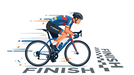 Cyclist Crossing Finish Line in Bicycle Race Vector Illustration © Nomads Studio