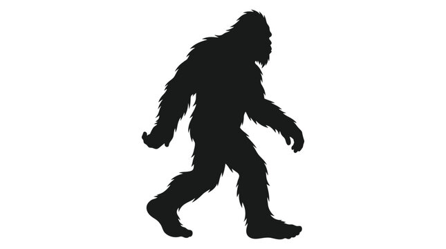 Bigfoot Silhouette On White Background Cryptid Creature Walking