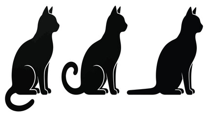 Cats in silhouette are presented in three distinct sitting poses against a clean white background. © Sadee Girl