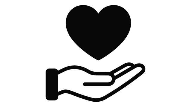 Hand icon cradling a heart shape signifies care, compassion, and the act of giving to those in need.