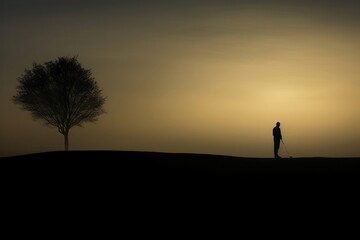 Fototapeta premium Golf club silhouette backlighting landscape.